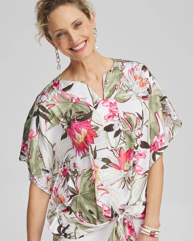 Satin Floral Tie Front Top